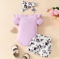 thumbnail image 4 of Baby Girl Summer Clothing Set 2 Piece Cow Print Short Sleeve Romper and Shorts Infant Newborn Toddler Girl Cute Summer Outfit, 4 of 6