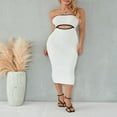 thumbnail image 4 of Femmes Tube Robe Bustier Dos Nu Creux Patchwork Rayé Longue Robe Clubwear M, 4 of 8
