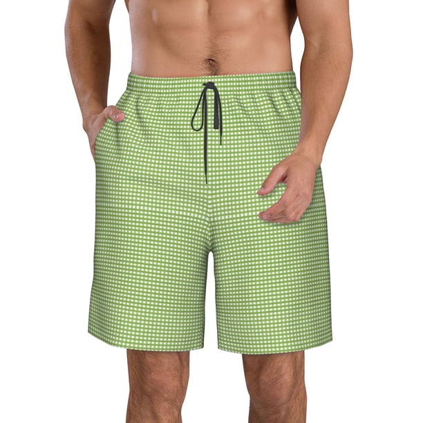 Fotbe Green Gingham Trajes de Baño Estampados para Hombre, Shorts de Verano de Secado Rápido, Ropa de Playa, Bañadores-Medium
