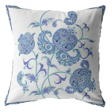18â€ Blue White Wildflower Zippered Suede Throw Pillow