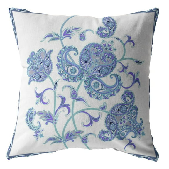 26â€ Blue White Wildflower Indoor Outdoor Throw Pillow