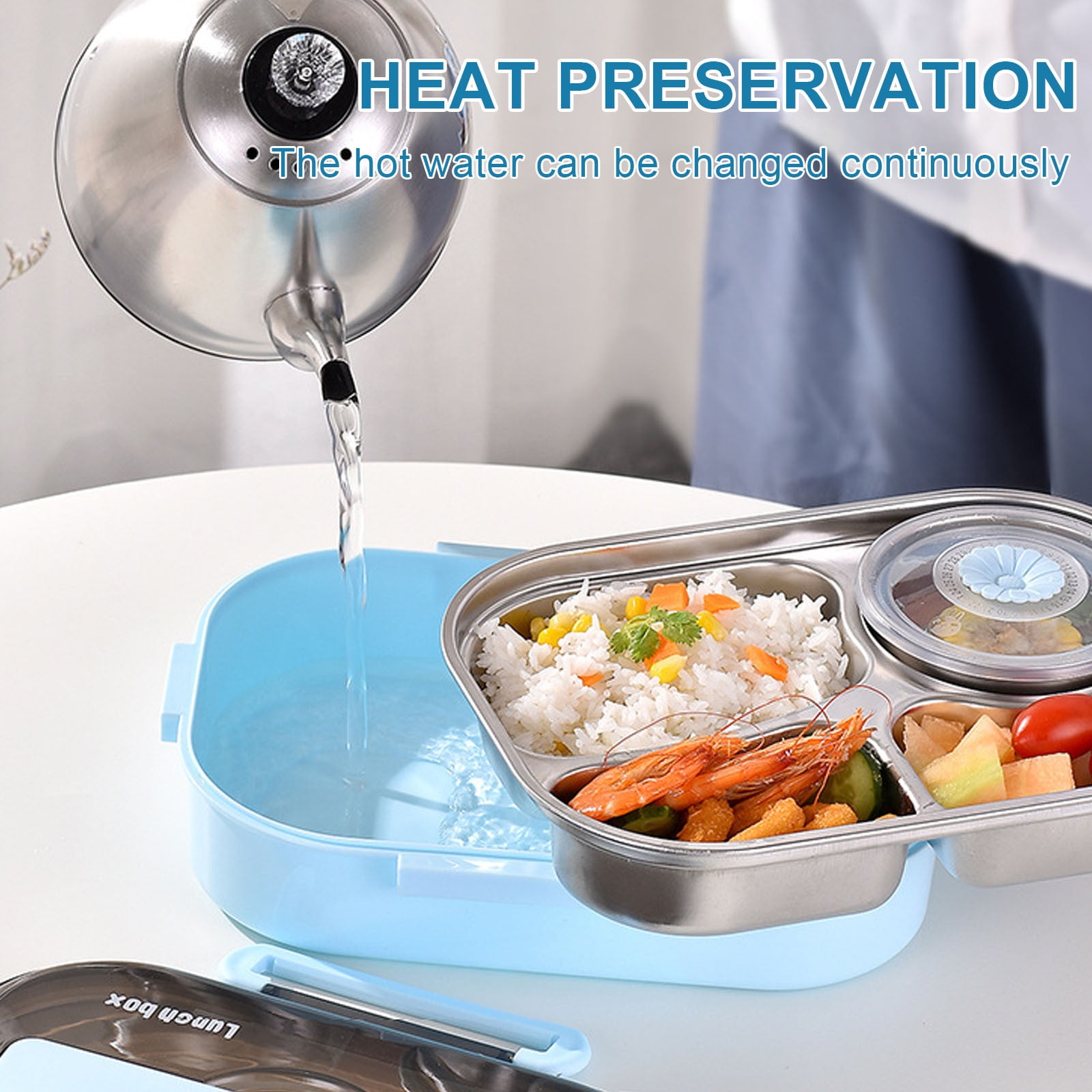 Bento Box 4 Compartment Insulated Lunch Box, Usavan Portable Thermal Food Container Soup Bowl, Leakproof Locking Lid Keep Warm 2-4 Hours for Office Picnic Outdoor