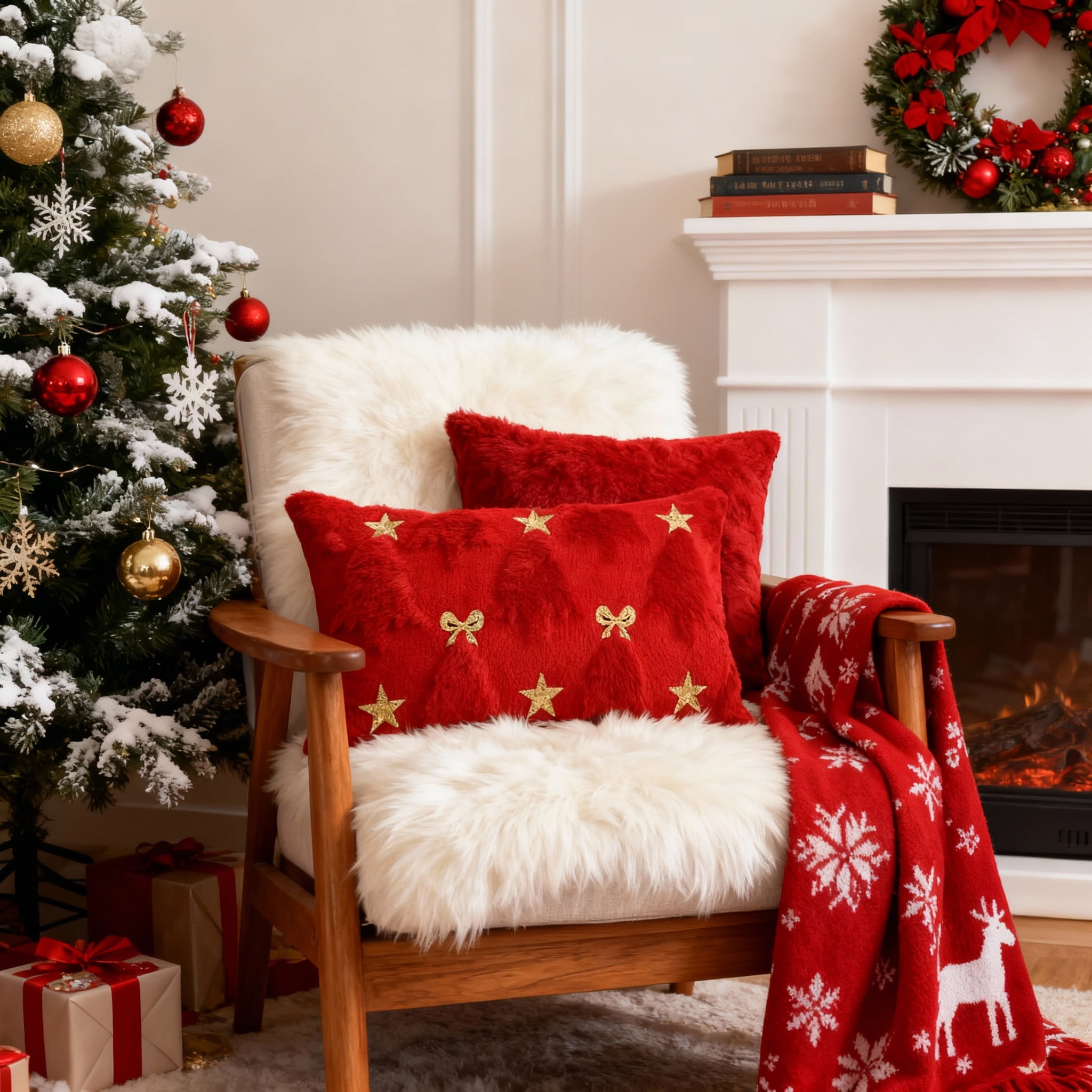 Gynky Christmas Tree Throw Pillow Covers Set of 2, 12"x20" Soft Fluffy Boho Pillowcases Home Decor Winter Holiday Cushion Cases for Sofa Couch Bedroom Living Room Xmas Decoration, Red