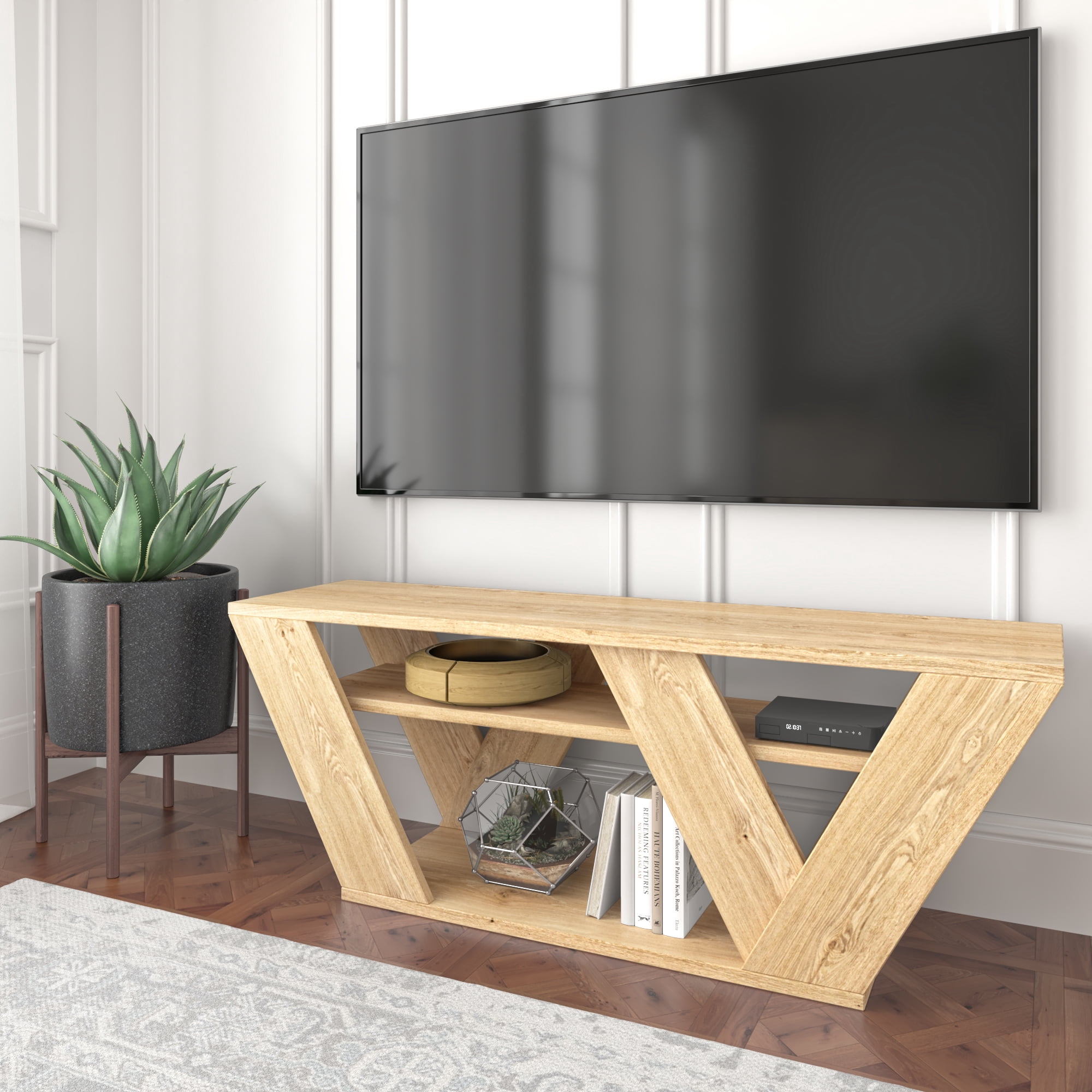Ada Home Decor Furniture for TVs up to 48" 2 Tier Open Shelf Oak Todd Modern TV Stand