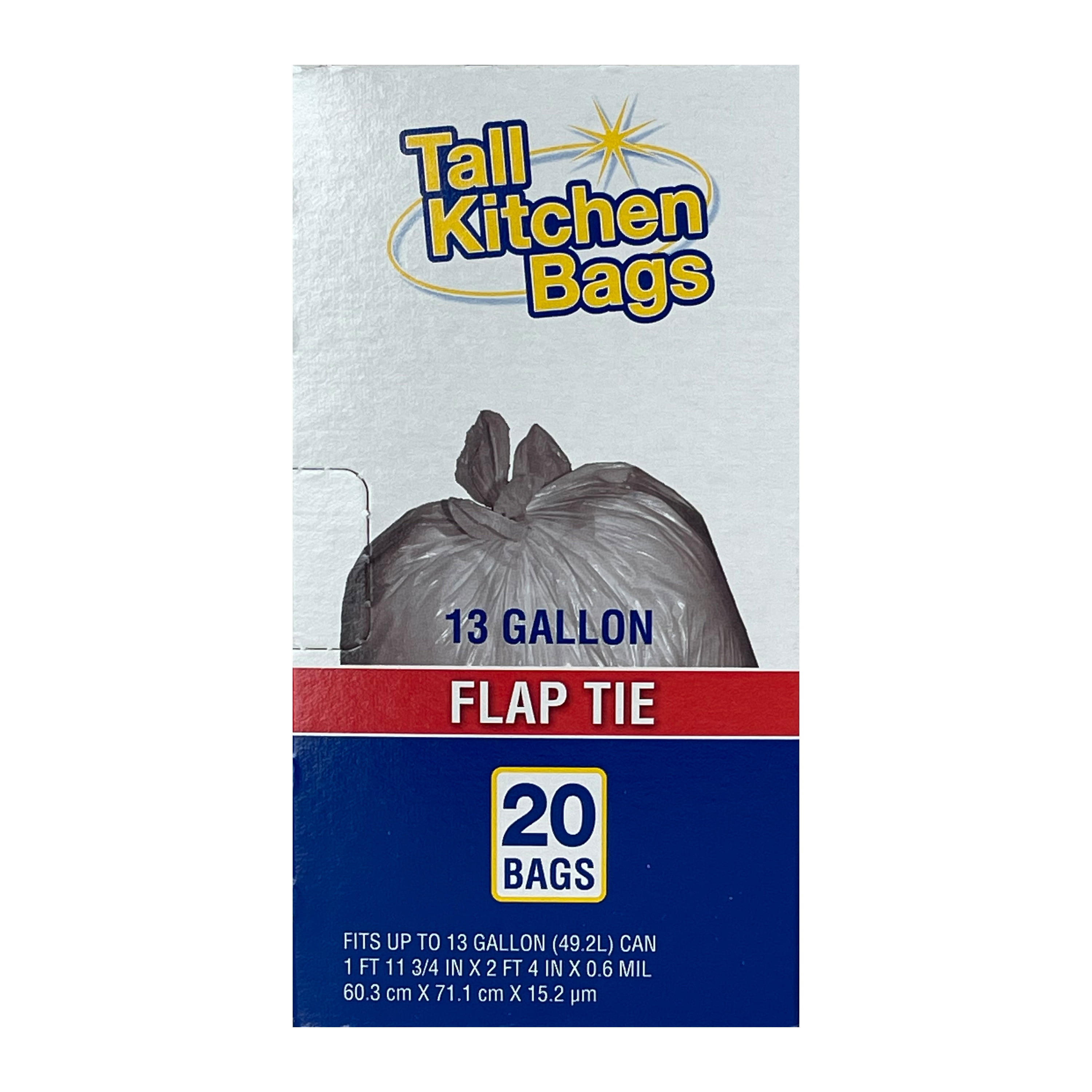 Basic Kitchen Trash Bags, 13 Gallon, 20 Bags (Flap Tie)