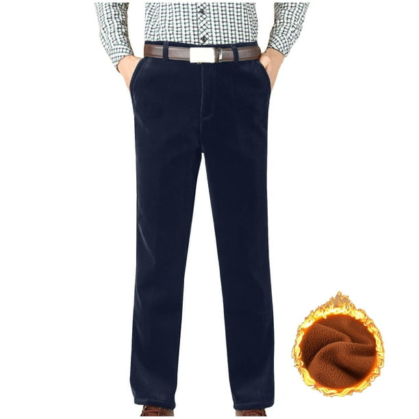 Pantalones largos para hombre, color liso, rectos, de tubo, con terciopelo, cintura alta, con cremallera y bolsillo, de pana, de poliéster.