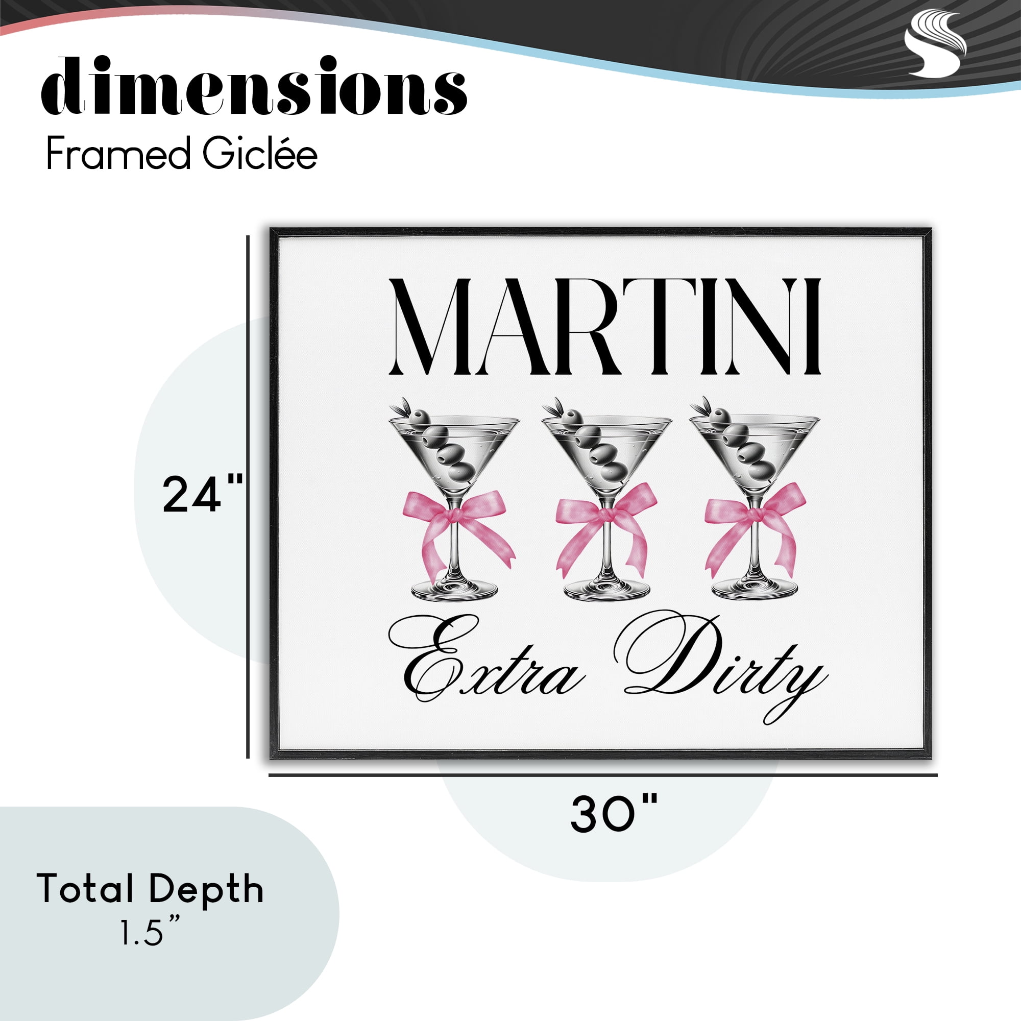 Stupell Industries Pink Ribbon Martini Trio Black Framed Giclee Art, design by Lettered and Lined