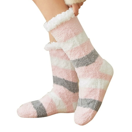 

1 Pair Indoor Warm Thicken Stripe Stretchy Soft Anti-slip Socks