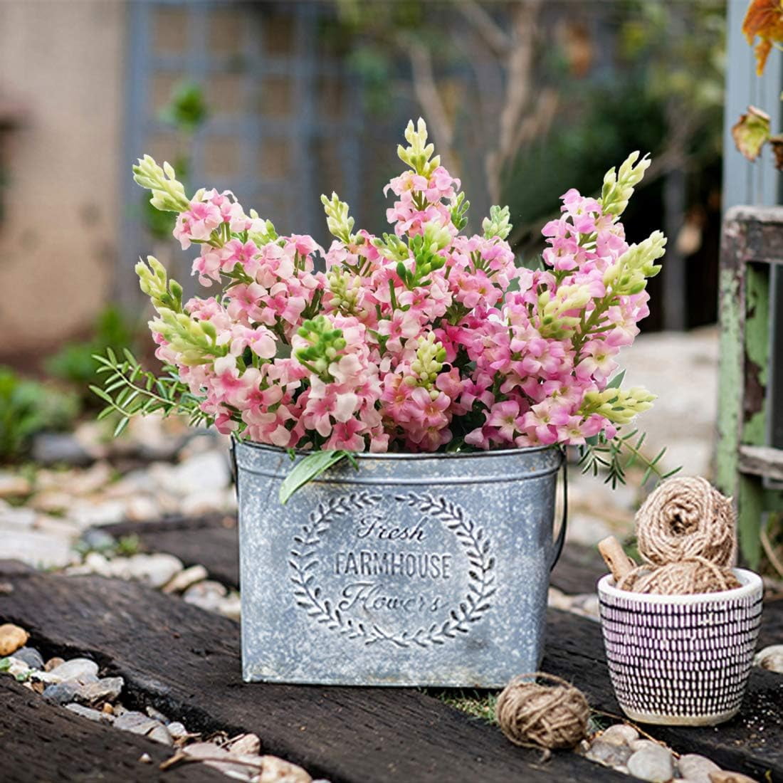 Artificial Fake Flowers Silk Plastic Plant Arrangement for Home Indoor Outdoor Garden Wedding Table Vase Decorations Faux Snapdragon Flower,3 Bouquets (Pink)
