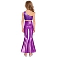 thumbnail image 6 of iiniim Metallic Sequins Jazz Dance Outfits for Girls 2pcs Ruffle Crop Top with Slit Flared Pants Prom Party Wear Purple 12, 6 of 7