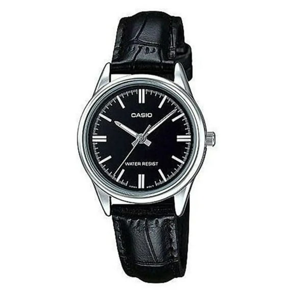 Women's LTPV005L-1A Black Leather Quartz Fashion Watch