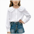 thumbnail image 3 of CAUYDY Collared Shirts for Girls Kids Long Sleeve Button Down Ruffle Blouse, School Uniform Top for Graduation Photoshoot Clothes White Sizes 9-10 Years, 3 of 5