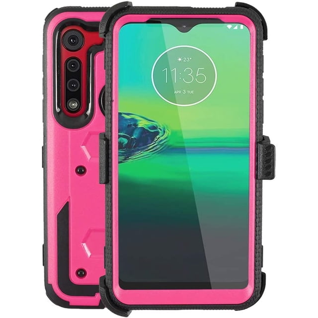 Mignova pour Moto G8 Play Étui, Moto G8 Plus Étui, Étui de Protection Armure Résistant aux Chocs/aux Impacts avec Support Pivotant et Clip Ceinture pour Motorola G8 Play/G8 Plus (Rose)