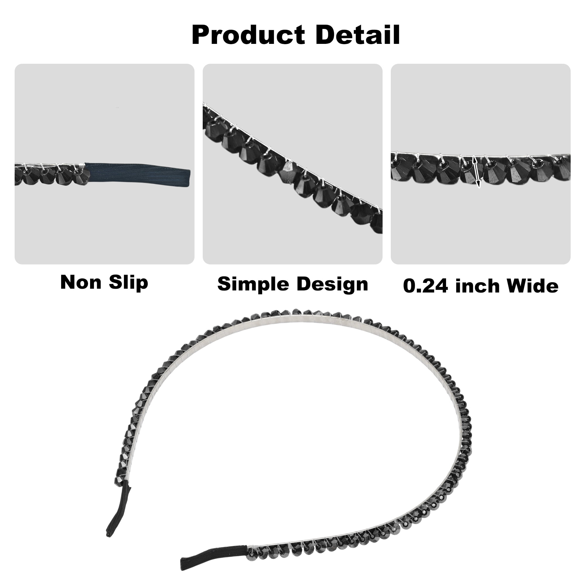 Unique Bargains Durabl Rhinestone Headband Faux Crystal Hair Hoop for Women Black