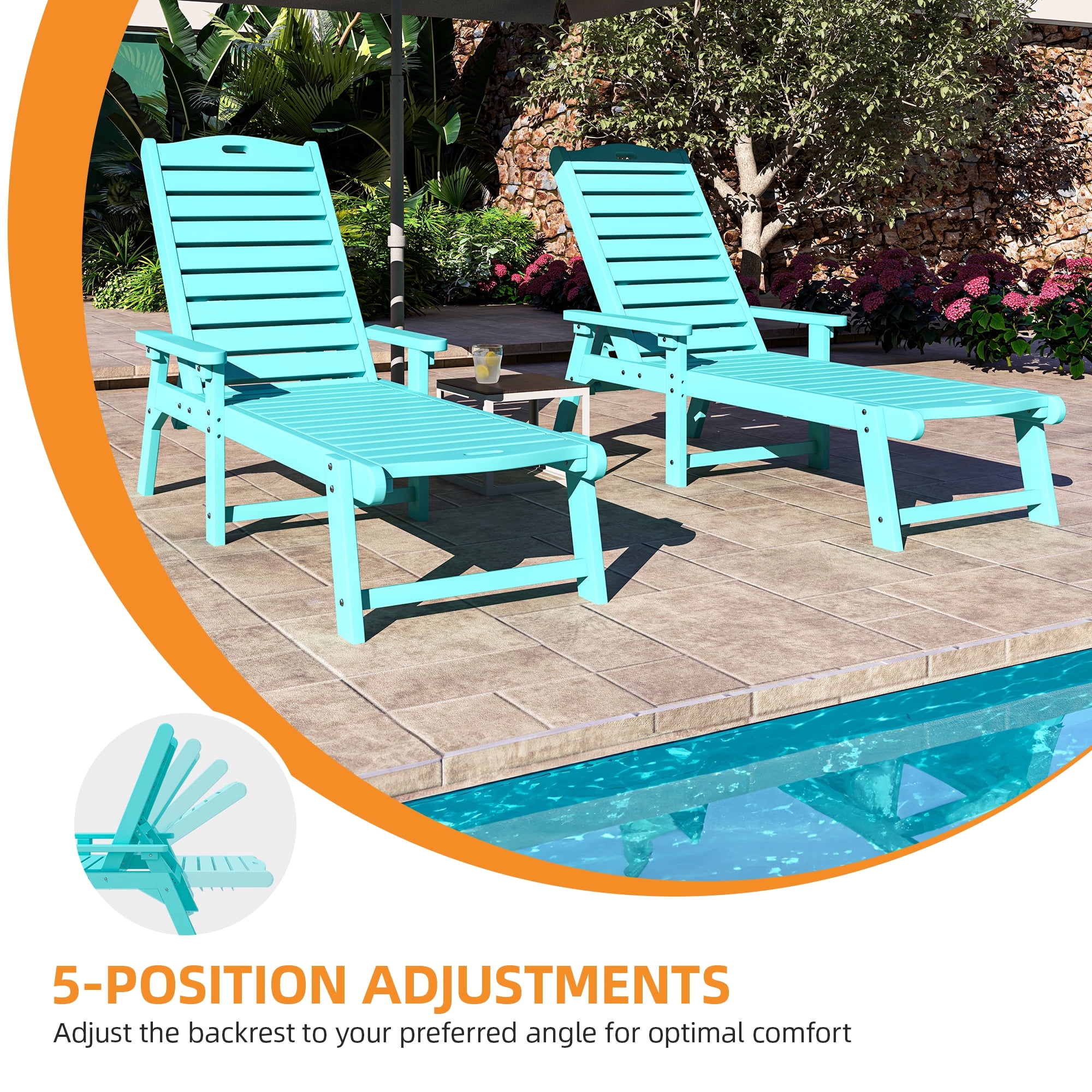 Uforic 4Pcs Outdoor Chaise Lounge Chairs with Adjustable Backrest, Heavy Duty Hips Resin Patio Lounger with Wide Armrest