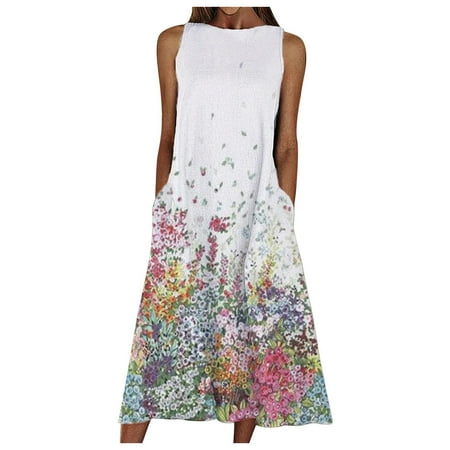 

Dresses for Women Prom Dress Women Summer Print Beach Holiday Dress Crew Neck Big Swing Pocket Maxi Dress on Clearance Summer Dresses for Women 2022 Birthday Dresses for Women Sexy White XL