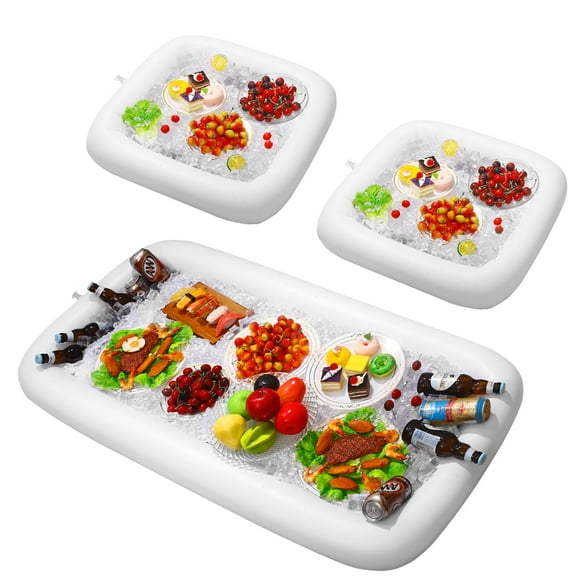 MasteelfCA Hemoton 3PCS Inflatable Serving Bar Drinking Salad Buffet Cooler for Beach BBQ Picnic Pool Party (White)