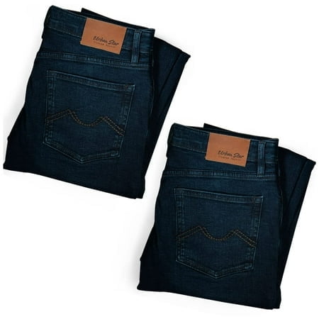 Urban Star Mens Jeans Relaxed Fit 2-Pack - Straight Leg Stretch Jeans for Men - Ultimate Comfort Superflex Pants Dark Blue Bundle 40W x 34L