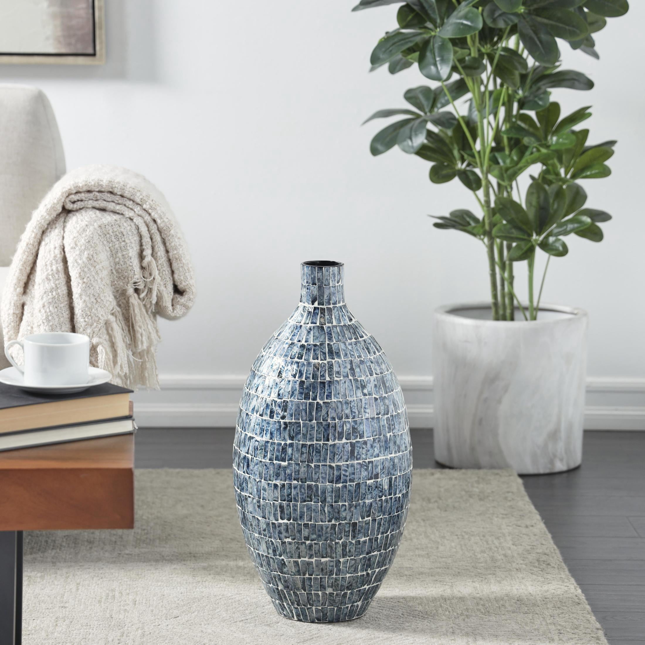 DecMode 22" Handmade Mosaic Inspired Blue Mother of Pearl Shell Vase