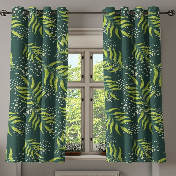 Ambesonne Fern Leaves Grommet Curtain, Leafy Jungle Pattern, 50"x60", Lime Green Forest Green