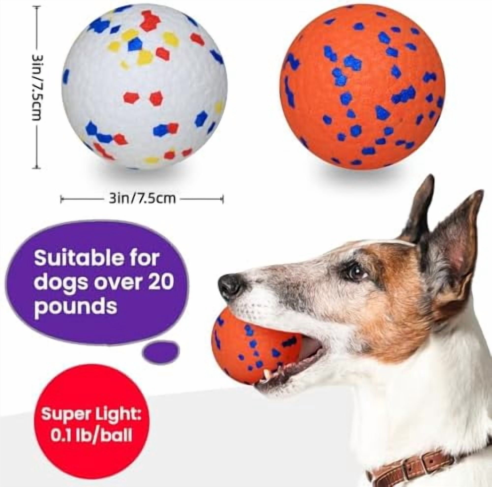 2 Pack Bouncy Dog Balls, 3'' Indestructible Dog Toys for Aggressive Chewers, Outdoor Jolly Tennis Balls for Dogs, Durable Interactive Floating Dog Fetch Toy, Orange White