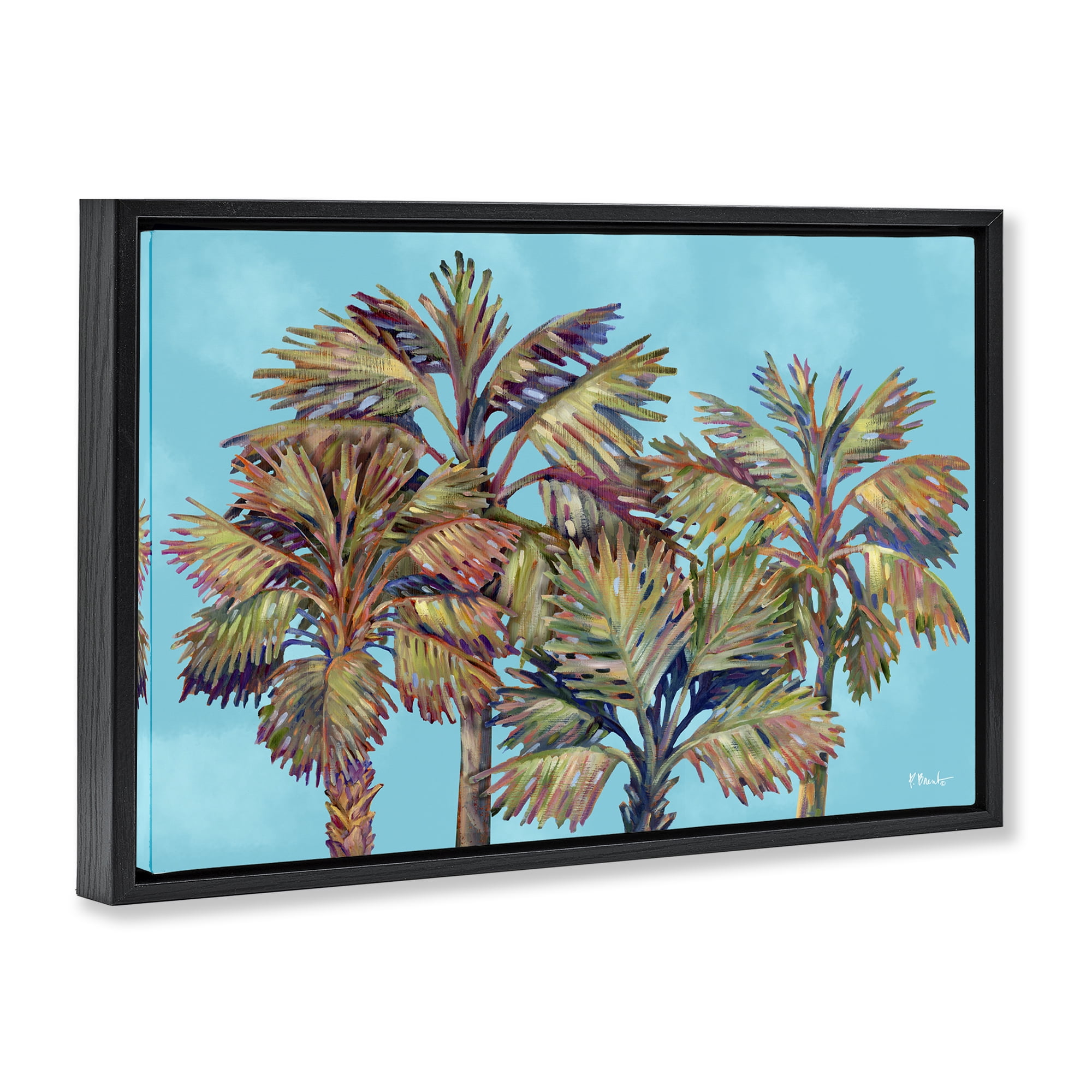 Stupell Industries Bondi Beach Palms Plants & Flowers Painting Black Floater Framed Canvas Art Print Wall Art, 31 x 21