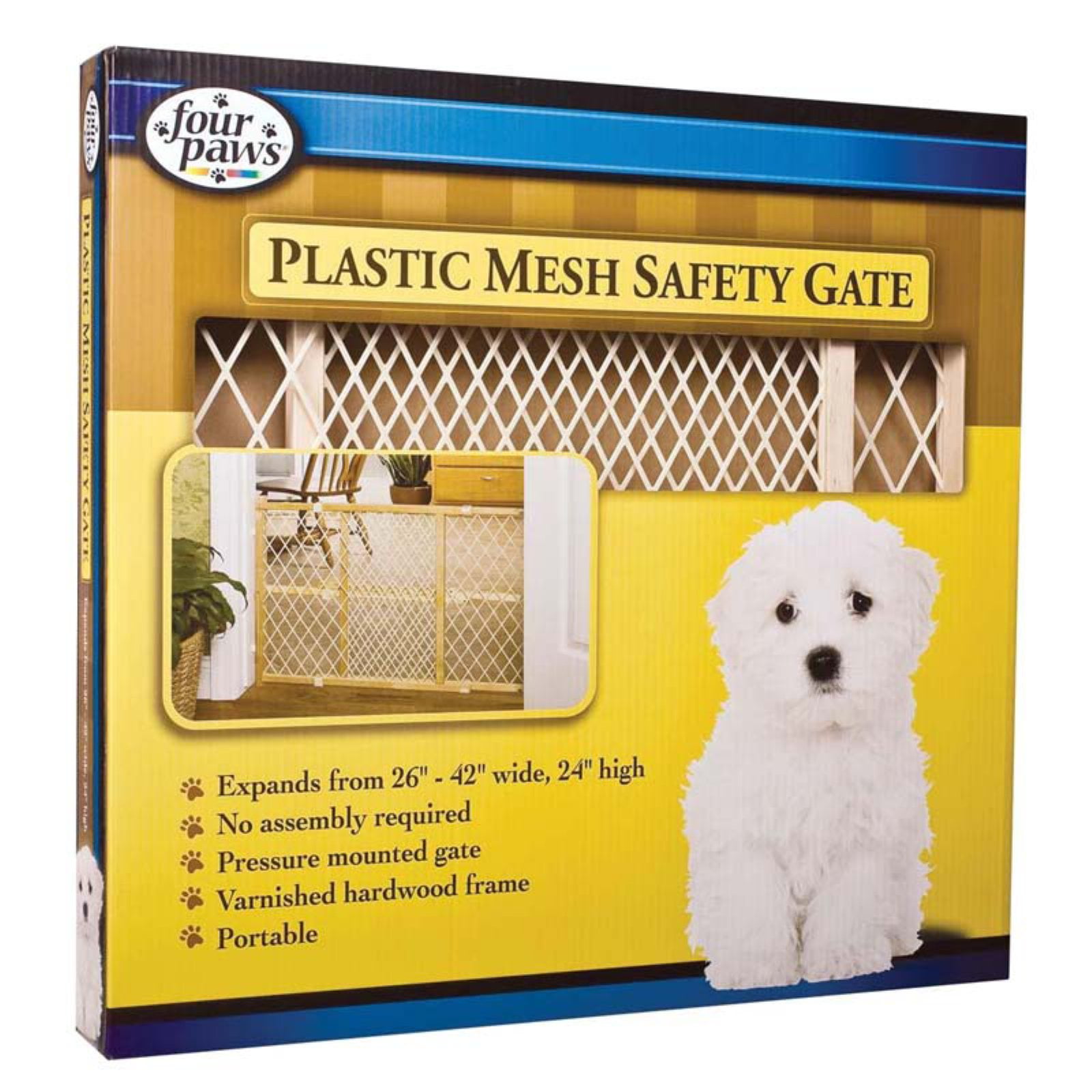 Four Paws Easy Access Wood Dog Gate Pressure Mounted No Wall Damage 57219 