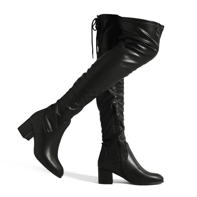 Botas DREAM PAIRS Laurence por encima de la rodilla con tacón grueso negro