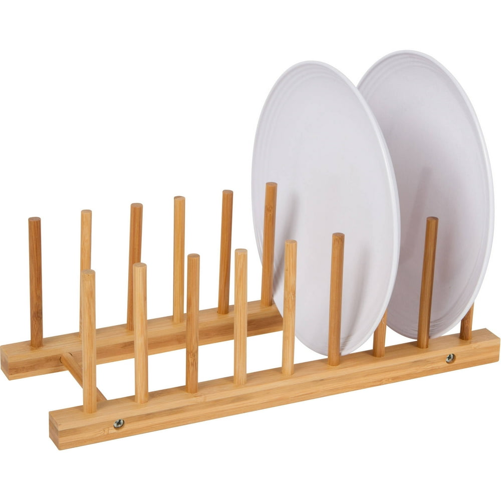 13" MultiPurpose Bamboo Plate Holder and Pot Lid Organizer by