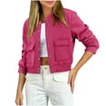 thumbnail image 2 of ClodeEU Women Cropped Jacket,Button Down Long Sleeve Jackets with Pockets,Fashion Casual Jackets Fall OutfitsTrendy Hot Pink,Womens Plus M, 2 of 8