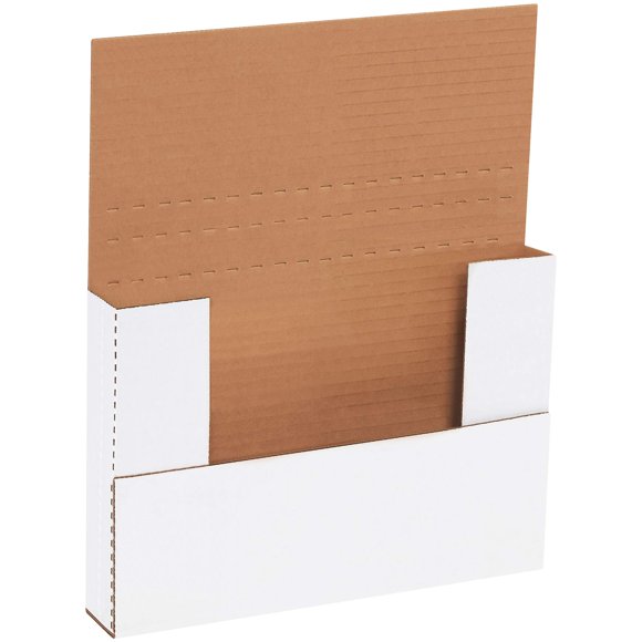 Boxes Fast BFM961 Sobres de cartón corrugado fáciles de plegar 9 5/8 x 6 5/8 x 1 1/4 pulgadas Sobres plegables Cajas de envío troqueladas ajustables Cajas de correo blancas medianas de profundidad múl