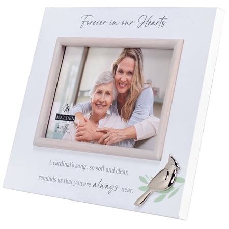 Malden - Forever in Our Hearts Memorial Picture Frame, White 4x6 Photo Frame with Cardinal Accent