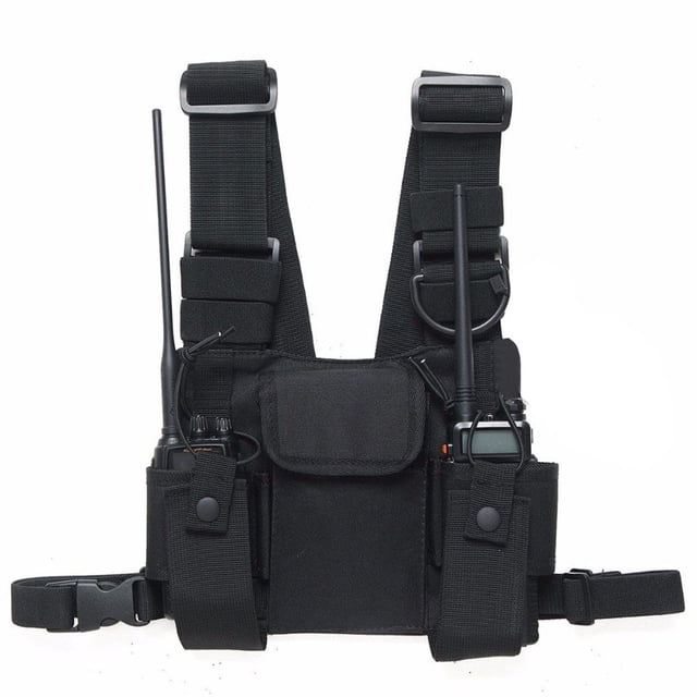 Arnés de pecho, bolsa de equipo, chaleco de calle, soporte para radio walkie-talkie, bolsillo en el pecho para rescate al aire libre, seguridad pública, color negro