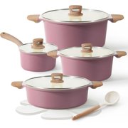 12 Pcs Pots and Pans Set Nonstick, Ceramic Cookware Set, Induction Cookware Non Stick Kitchen Cooking Set with Utensil and Pan Protectors, Purple
