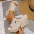 thumbnail image 2 of Sandals Women Wedge Open Toe Thick Soled Slip-on Spring Summer Fashionable Casual Versatile Solid Color Beach Shoes, 2 of 10