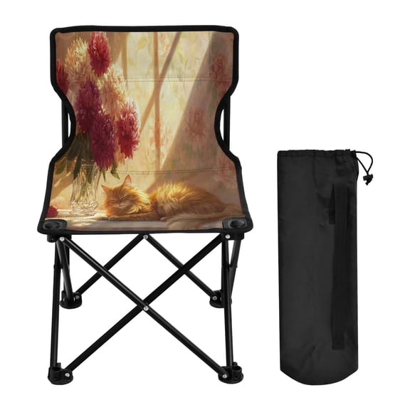 YAZAOO Camping Chairs Modern Sleeping Cat Flowers Sunlight Pattern Folding chair
