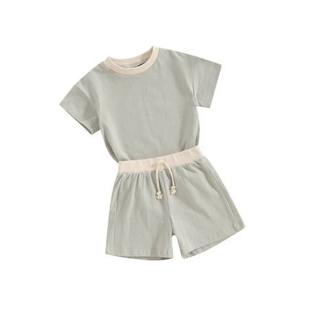 

Co.MMehjri Baby Shorts Set Contrast Color Short Sleeve Crew Neck T-shirt with Shorts 2-piece Outfit