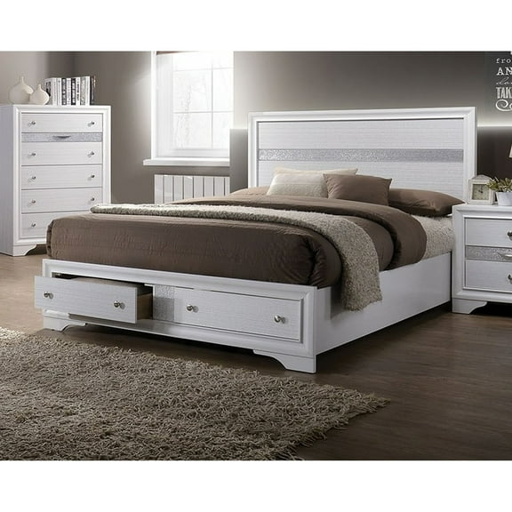 Contemporary King Size Bedroom Bed With Drawers And White Modern Panel Headboard Drawer Storage Shelf
