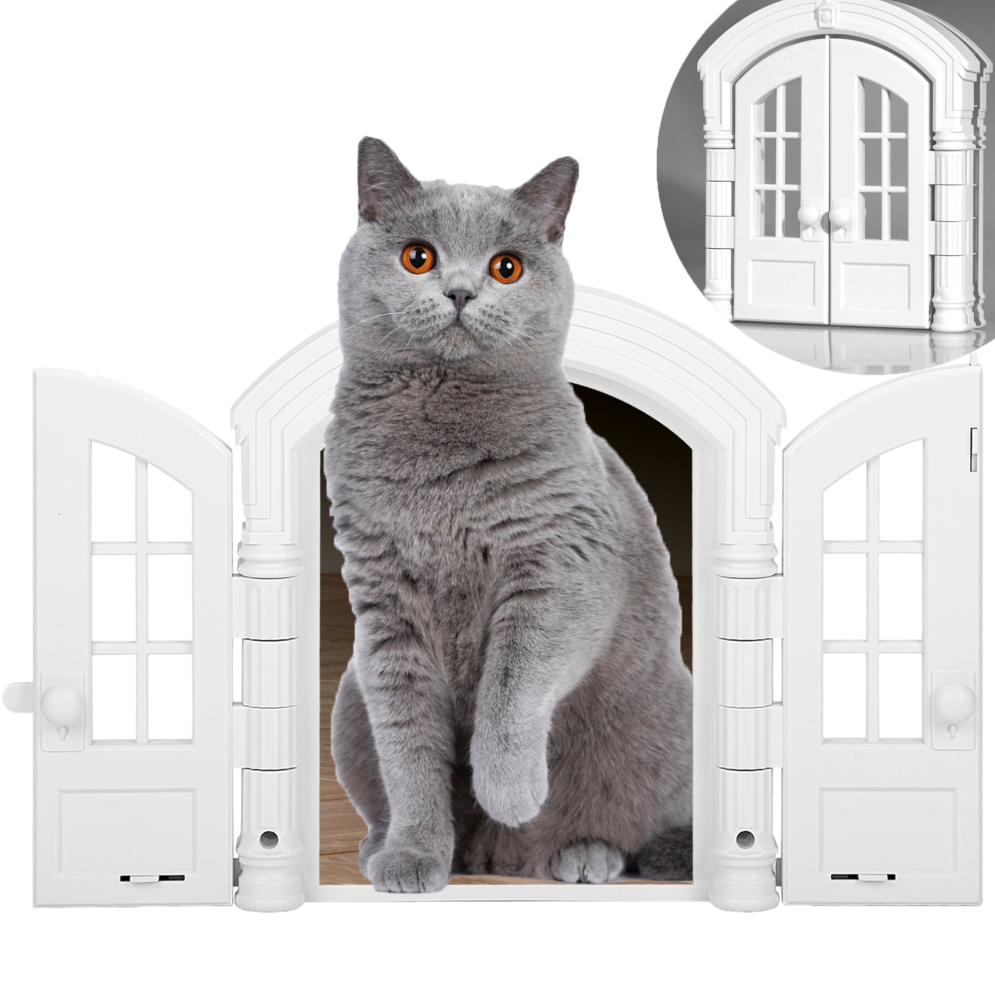 Cat Door Interior Door Indoor Cat Door Cute Kitty Door Inside cat Door pet Door for cat Hole pet Door for Cats up to 21 lbs White Walmart