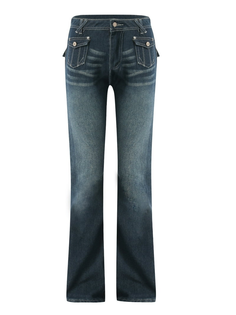Women Low Rise Jeans Flare Pants Wide Leg Denim Jeans Loose