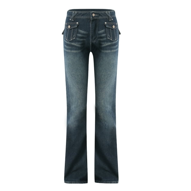 xiaxaixu Women Denim Pants, High Waist Washed Wide Leg Jeans with Flap Pockets