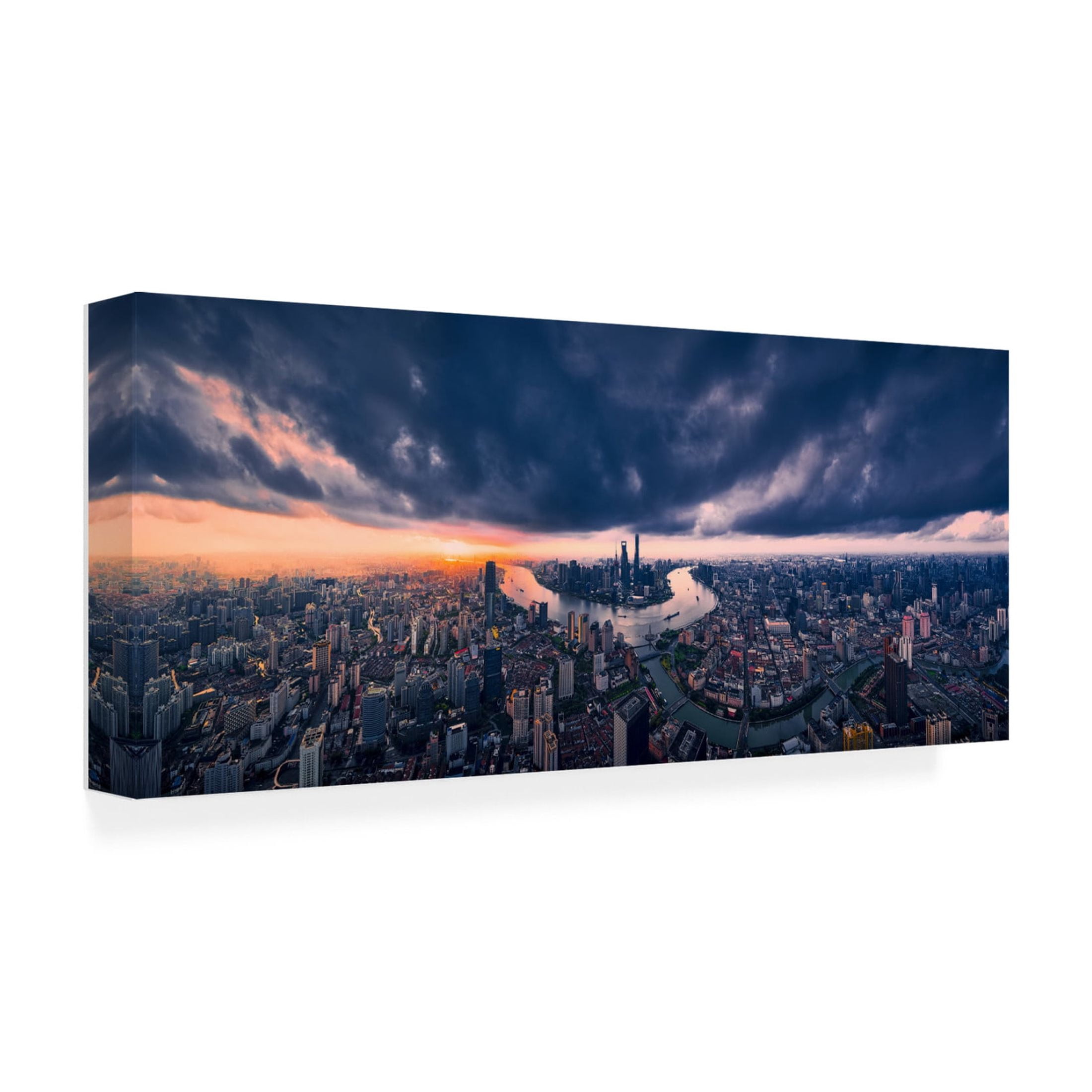 Canvas Wall Art - Vview Chen 'Shanghai In The Cloud' Wall Art for Living Room, Bedroom, or Office Décor by Trademark Fine Art - 47 x 20 Inches