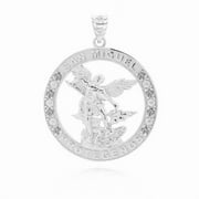 .925 Sterling Silver Religious Saint Michael CZ Medallion Pendant Necklace (Pendant only)