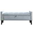 thumbnail image 3 of 47" Velvet Storage Bench, Upholstered Bed Bench with Storage, End of Bed Ottoman with Wooden Legs,Bedside Storage Bench for Bedroom, Living Room, or Entryway, Dusty Blue, 3 of 10