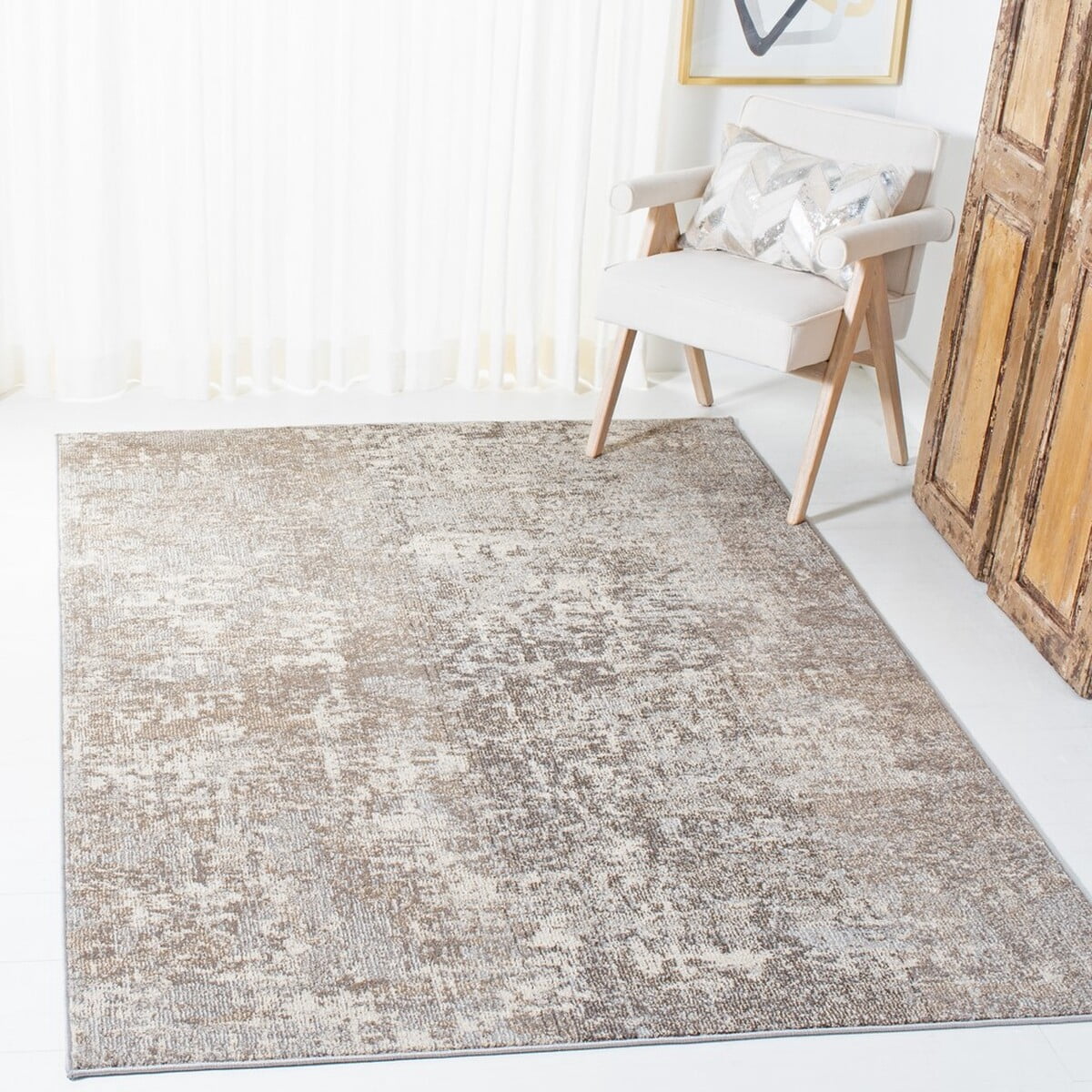 SAFAVIEH Madison Flowers Vintage Abstract Area Rug, Grey/Beige, 6' x 9'
