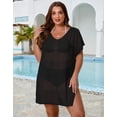 thumbnail image 4 of Drvitor Plus Size Swimsuit Cover Up for Women V-Neck Short Sleeve Crochet Tops Casual Loose Beach Swim Cover Up with Side Split, 4 of 8