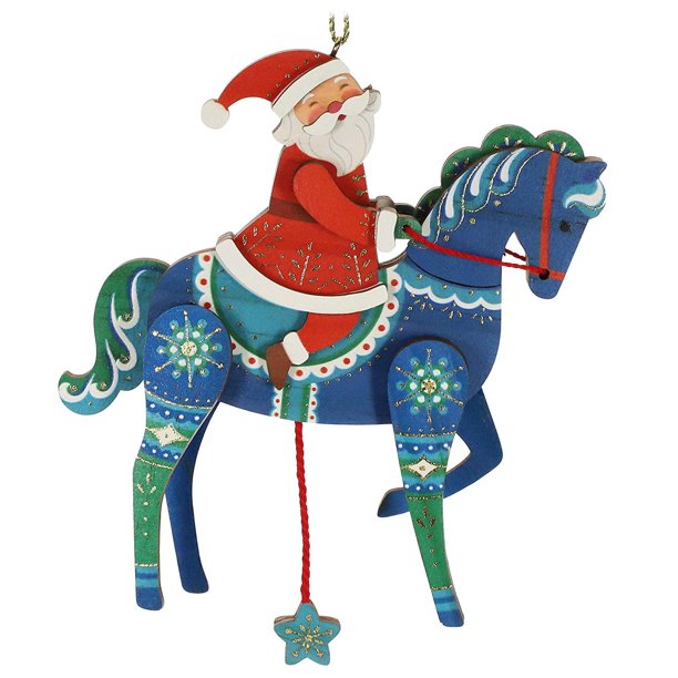 Hallmark Keepsake PullString Horse with Santa Ornament, Wood