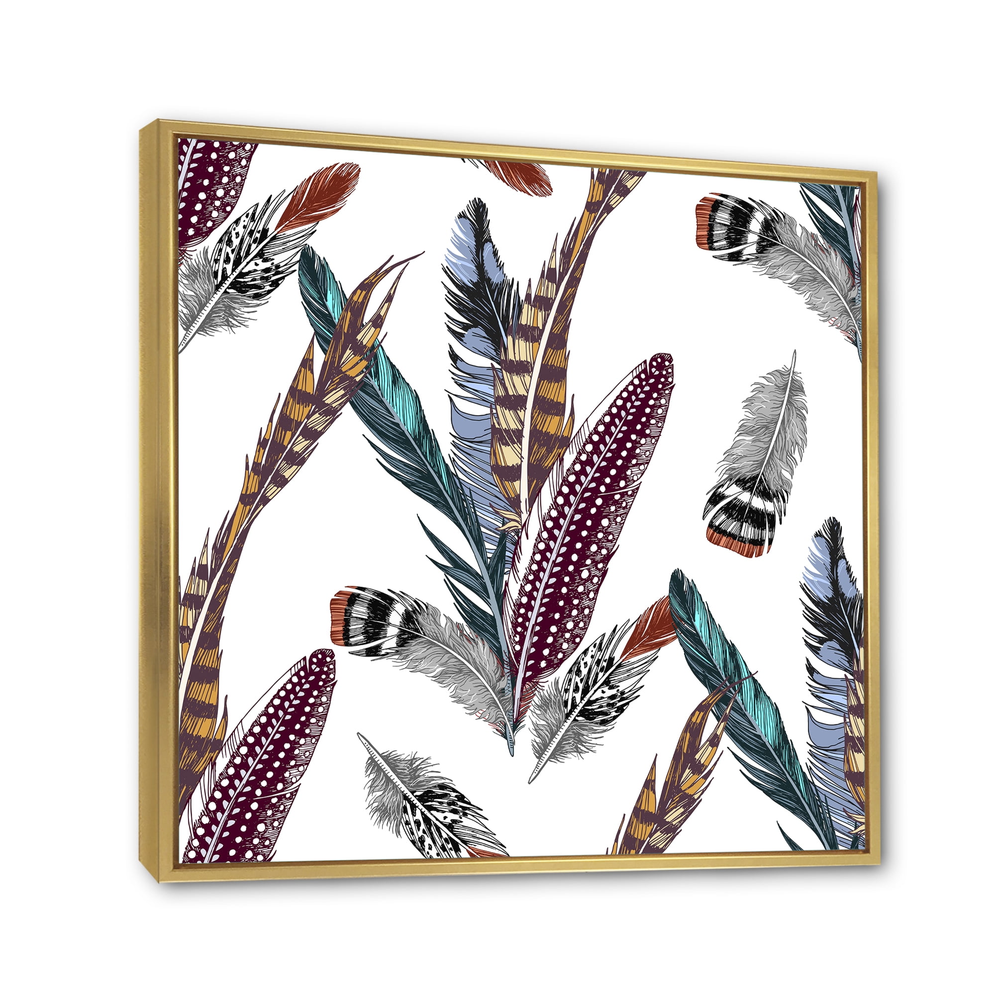 Designart 'Colourful Boho Art Feather Set V' Bohemian & Eclectic Framed Canvas Wall Art Print