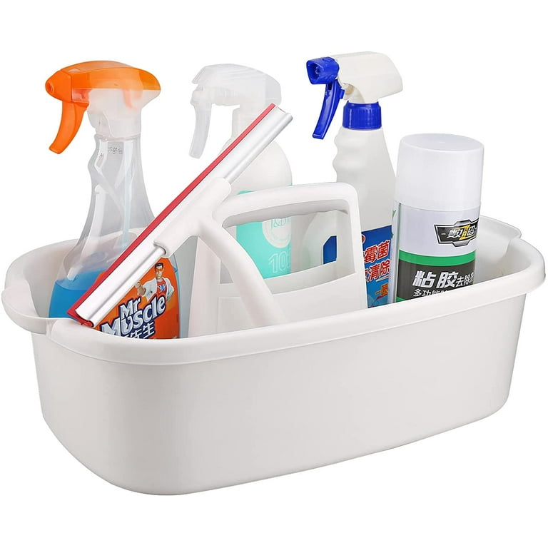Cleaning Supplies Caddy, Cleaning Supply Organizer with Handle, Plastic  Caddy for Cleaning Products, Under Sink Tool Storage Caddy, White 