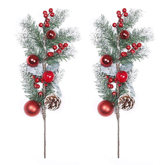 CreariveArrowy Christmas Wreath Decorations Red Berry Stems Artificial Pine Picks 2pcs for DIY Christmas Tree Decorations Christmas Flower Arrangements Wreath